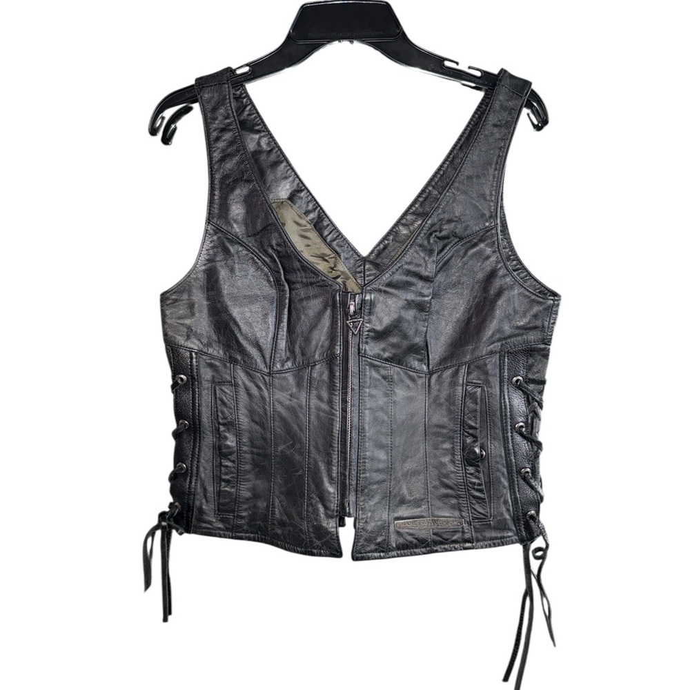 Vintage Women’s Harley-Davidson Black Leather Lace-Up Vest 38/10 W